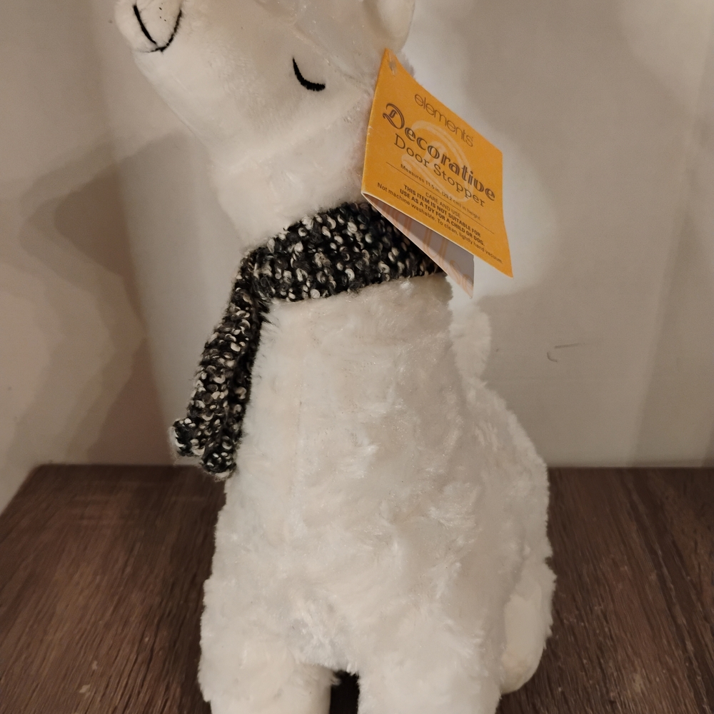 Element White Llama Plush with Black Scarf